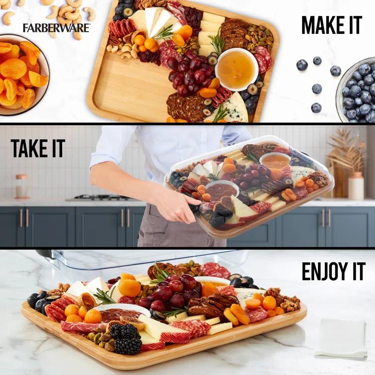 Farberware Farberware Build-A-Board 11 x 14 in. Bamboo Charcuterie Board With Locking Lid