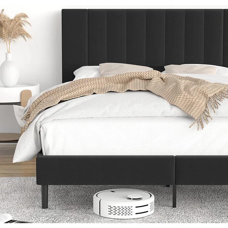 Flolinda Platform Bed Frame with Tufted Upholstered Headboard & Solid Wood Bed Legs