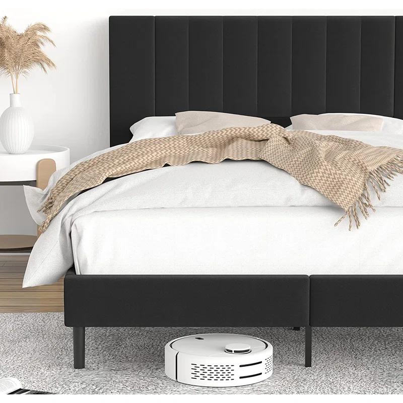 Flolinda Platform Bed Frame with Tufted Upholstered Headboard & Solid Wood Bed Legs