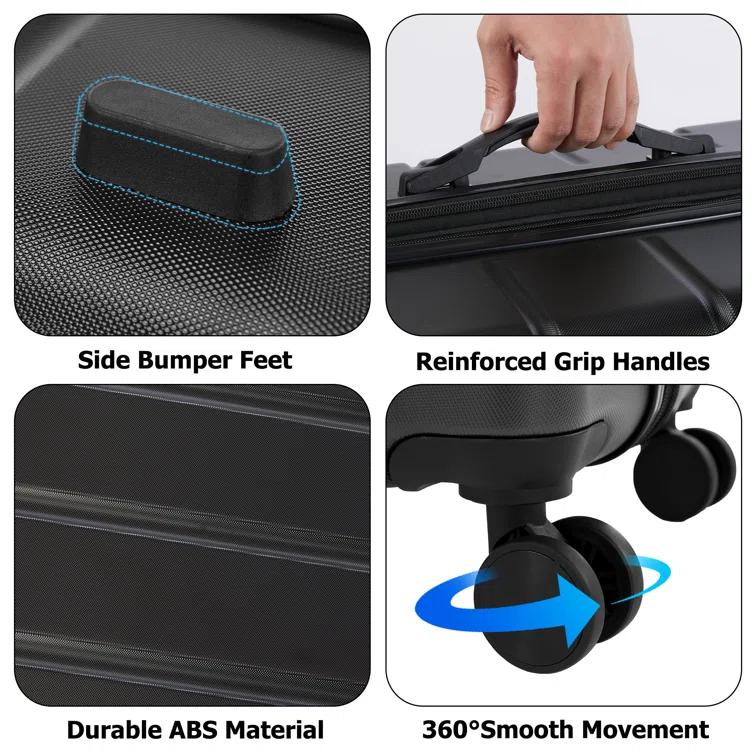 Smugdesk.com 3-Piece Luggage Set, ABS Travel Suitcase Set with TSA lock