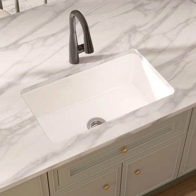 Eridanus Oslo 30" x 18" White Single Bowl Fireclay Undermount Kitchen Sink with Basket Strainer and Bottom Grid ERI-DS-164