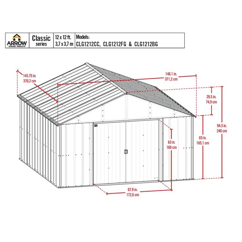 12 ft. W x 12 ft. D Galvanized Steel Storage Shed