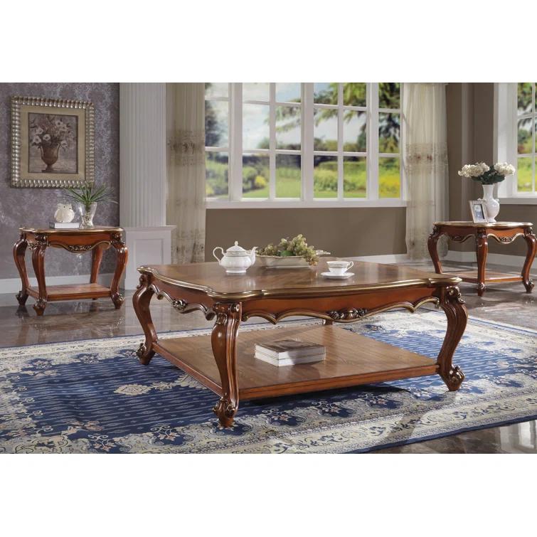 A&J Homes Studio Solid Wood End Table with Bottom Shelf in Honey Oak