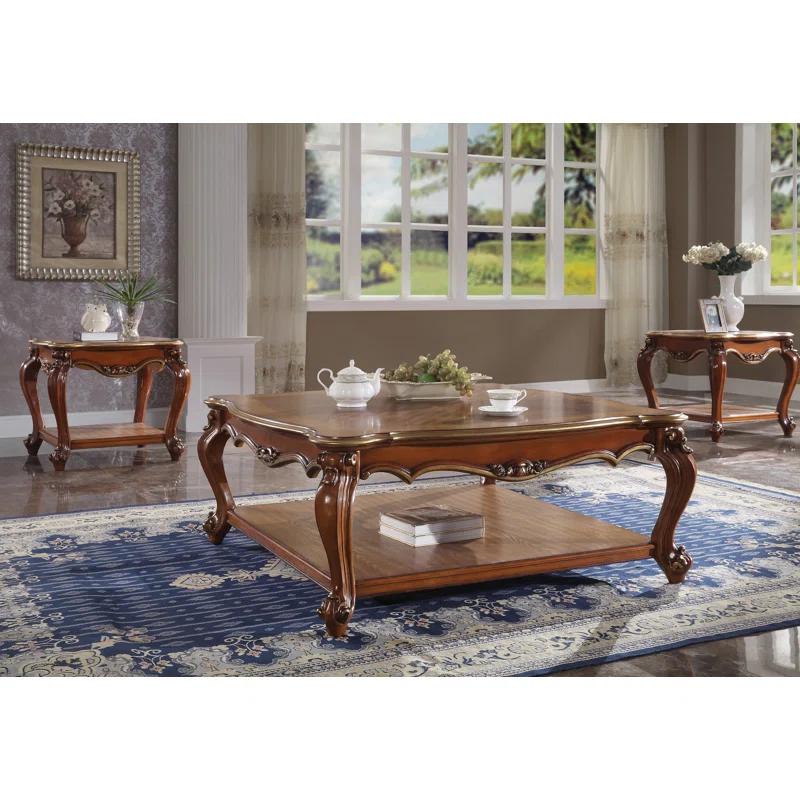 A&J Homes Studio Solid Wood End Table with Bottom Shelf in Honey Oak