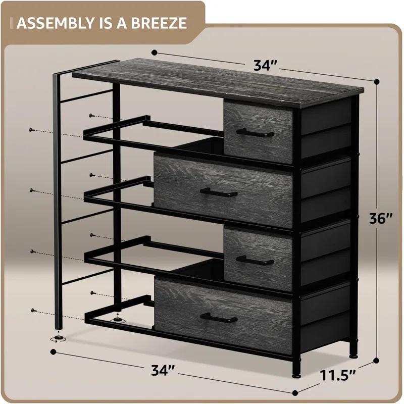 Sorbus Sorbus 8 Drawers Dresser with Steel Frame and Wood Top in Rustic