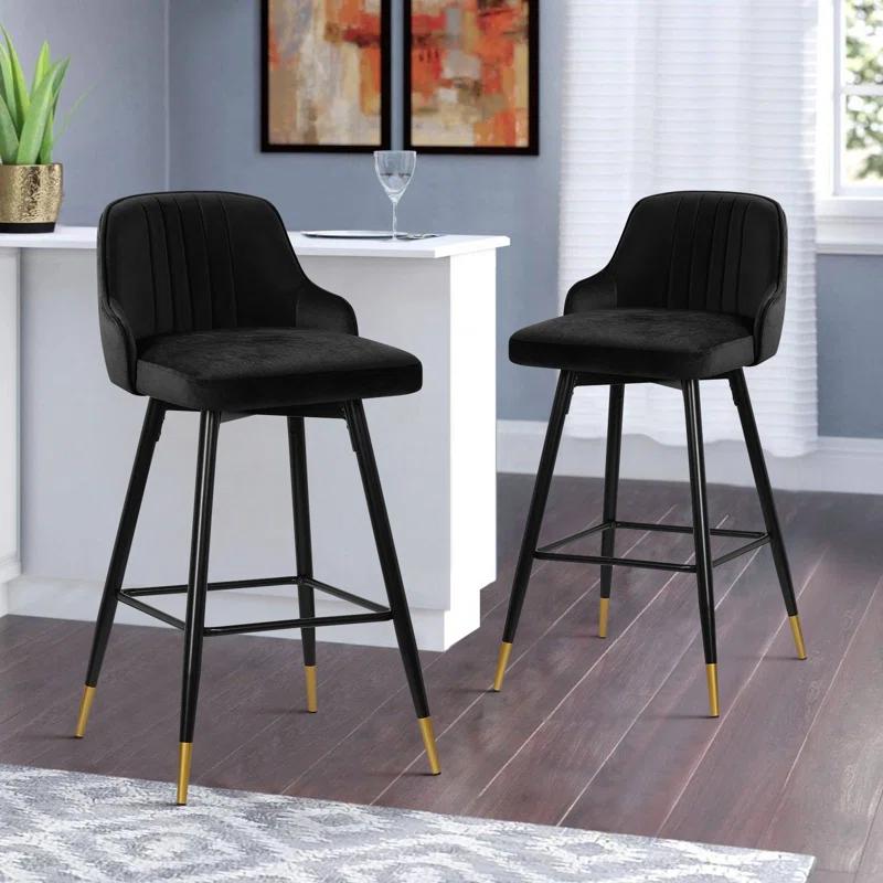 Everly Quinn Swivel Velvet Upholstered Counter & Bar Stool (Set of 2)