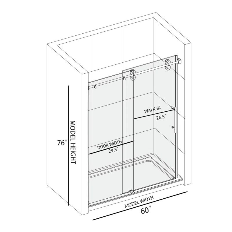 OPVANDE MT 8-2001-6076BLK 56-60 In. W X 76 In. H Single Sliding Frameless Shower Door With 5/16 In. (8 Mm) Tempered Glass