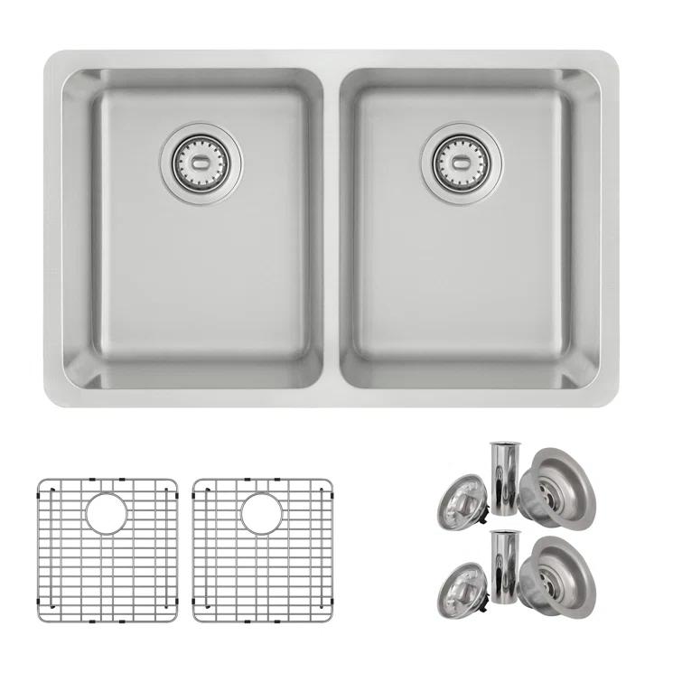 STYLISH Builder Stylish Avila 29" Dual-Mount Double Bowl Stainless Steel Kitchen Sink with Grids and Strainers S-414TG
