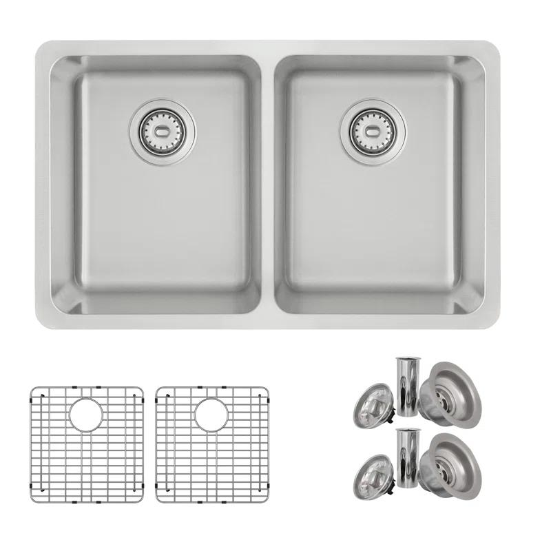 STYLISH Builder Stylish Avila 29" Dual-Mount Double Bowl Stainless Steel Kitchen Sink with Grids and Strainers S-414TG