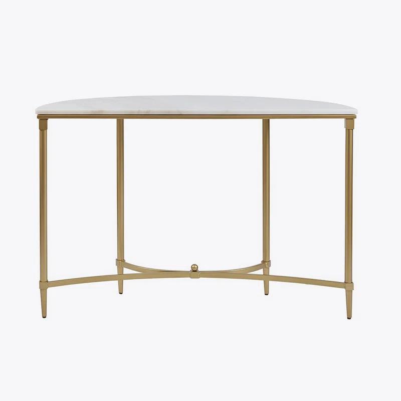 Bordeaux Marble Top Half-Moon Gold Metal Console Table
