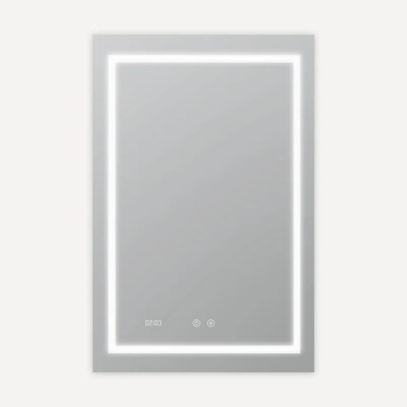 AQUADOM AQUADOM Daytona LED Wall-Mount Mirror for Bathroom with 3 Color Lighting, Touch Control, Dimmer and Defogger, Digital Clock