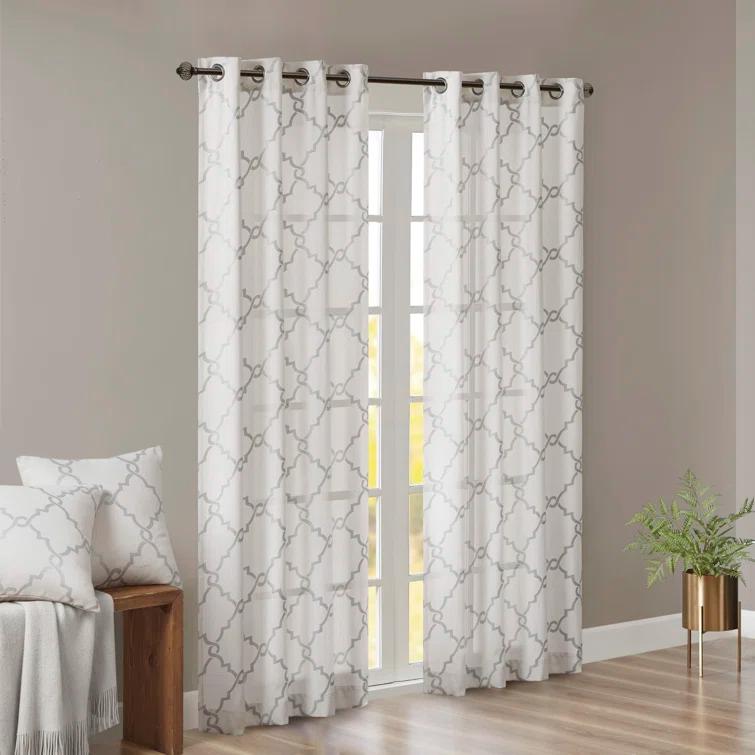 Madison Park Fretwork Print Grommet Top Single Window Curtain Panel