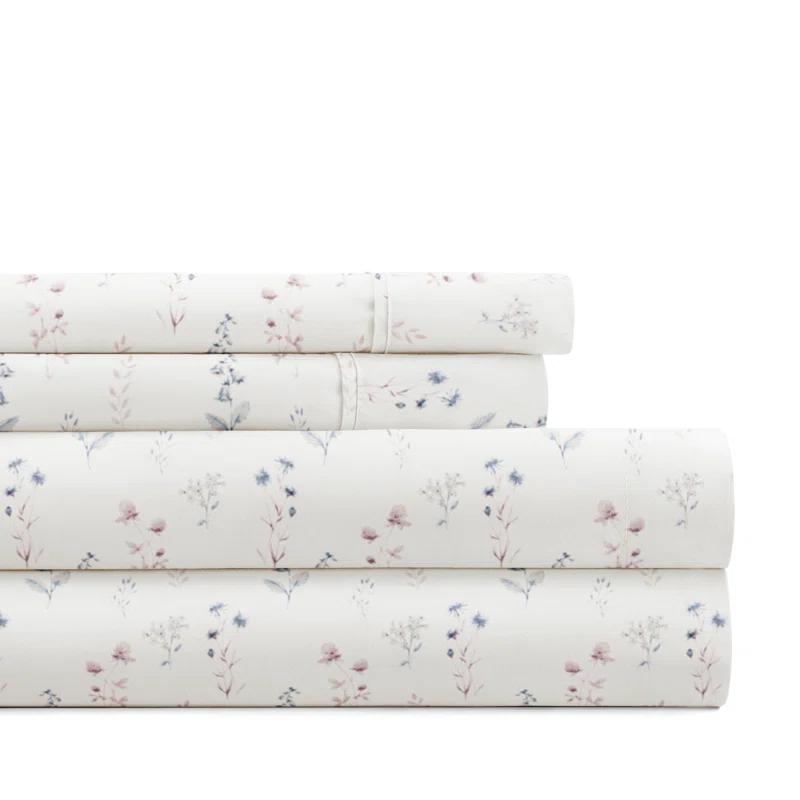 4 Piece Sheet Set Patterned Microfiber Ultra Soft Bedding in Floral Dream