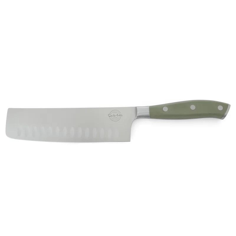 Sur La Table Kitchen Essentials Sur La Table Kitchen Essentials 5 Piece German Steel Blade With Triple Riveted Handle Set on Beechwood Magentic Block - Juniper Green