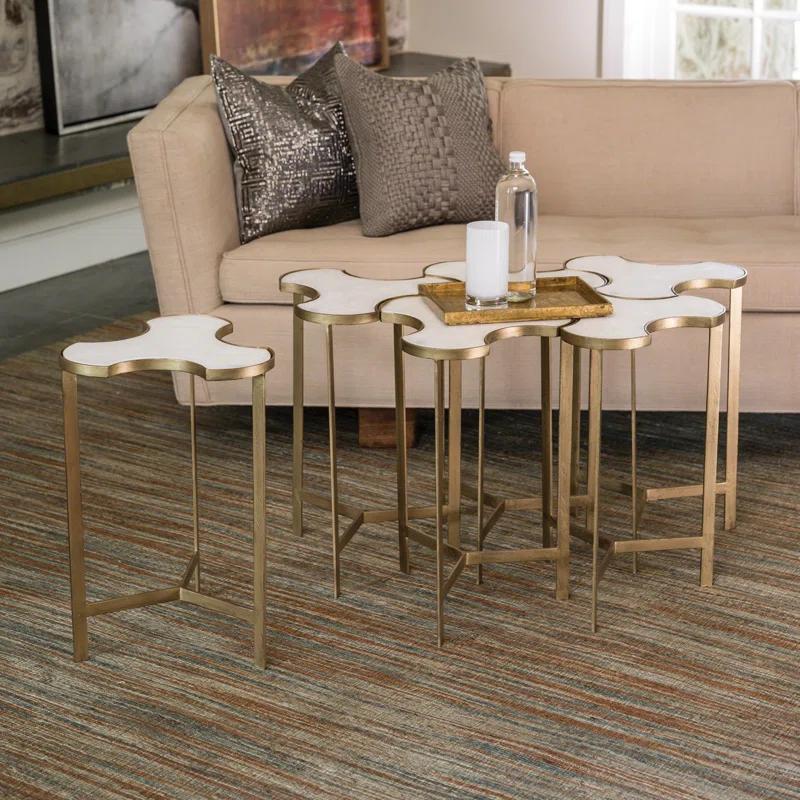 Studio A Home Link Bunching Table-Gold w/White Marble Top