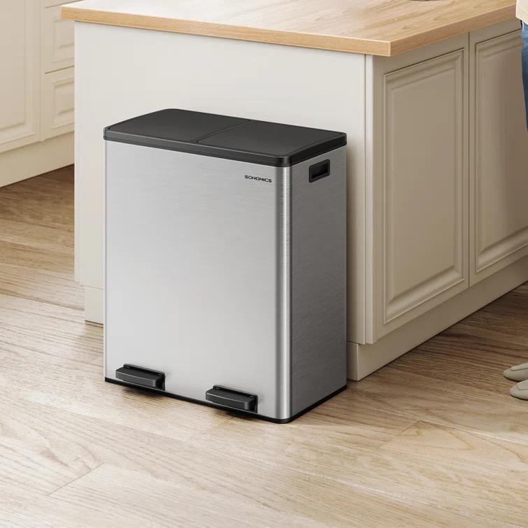 Songmics 2 x 8 Gallon Stainless Steel Multi-Compartments Trash Can with 15 trash bags