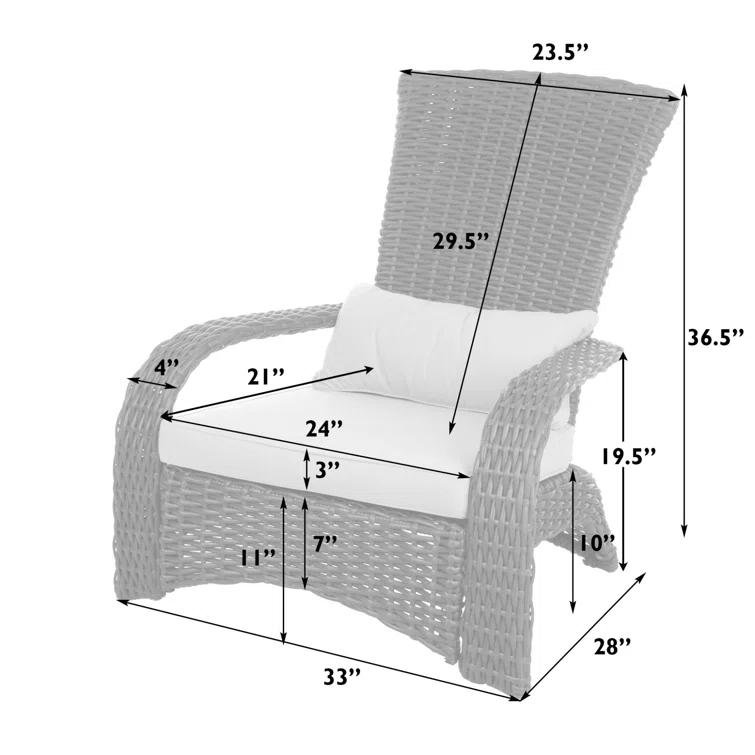 PatioSense Patio Sense Coconino Wicker Lounge Chair, Adirondack Style Includes 3" Thick Beige Cushion & Lumbar Pillow