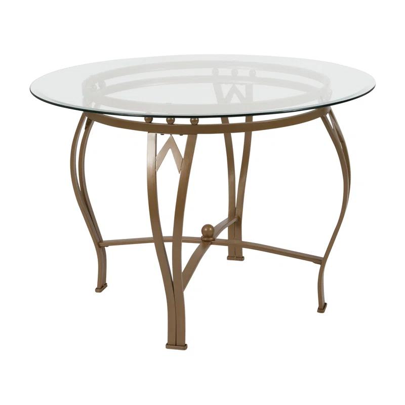 Flash Furniture Syracuse Round Glass Dining Table with Bowed Out Metal Frame