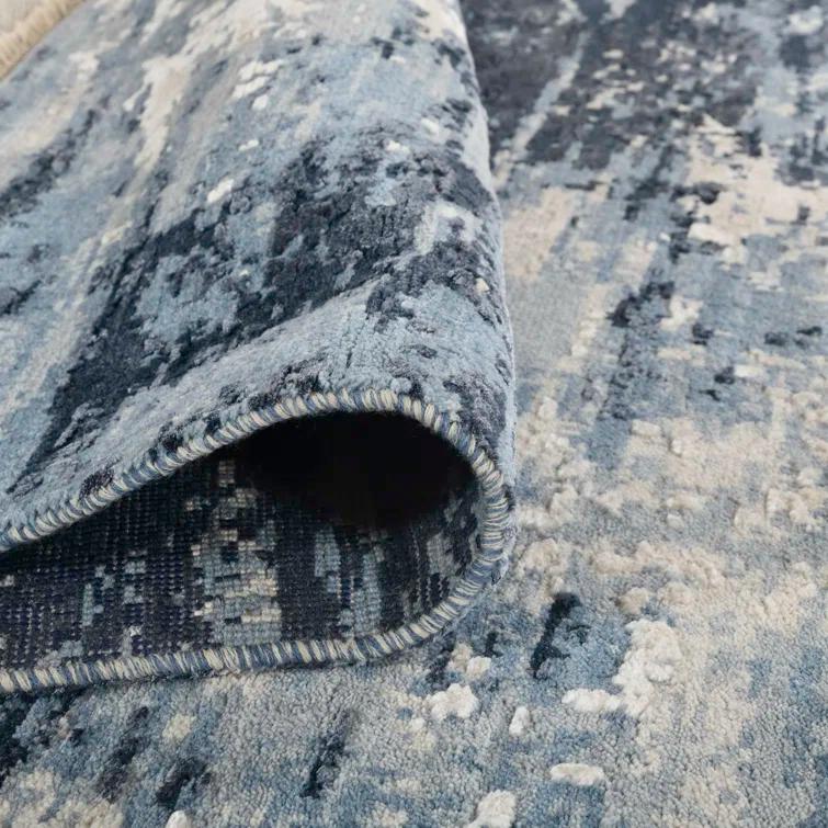 AMER Rugs Hermitage Alyanna Blue Sapphire Hand-Knotted Wool/Viscose Area Rug