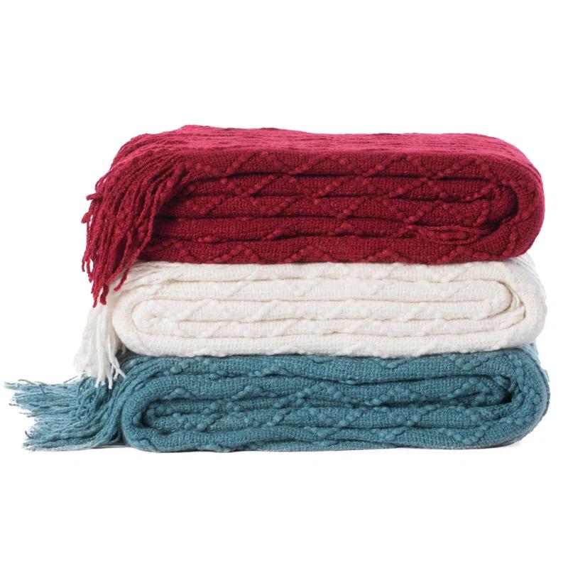 Decorative Throw Blanket - 50x60" Soft Knit with Fringe Edges for a Cozy Touch to Your Living Space