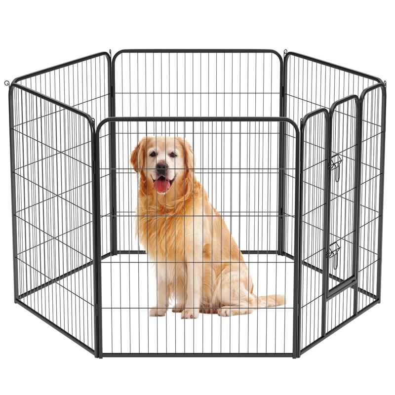 FDW Dog Playpen Indoor 6 Panels Dog Pen For Small And Medium Dogs, Exercise Pen Pet Dog Fence With Doors Pet Puppy Playpen For RV Camping Yard, Black