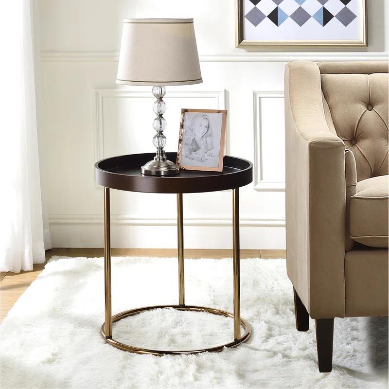 Mercer41 Genoa Round Tray Table With Metal Frame, Espresso