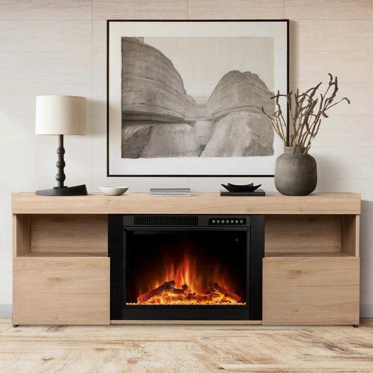 COWSAR COWSAR TV Stand for TVs up to 60" with Electric Fireplace with Remote Control,Adjustable Real 3d Flame Brightness
