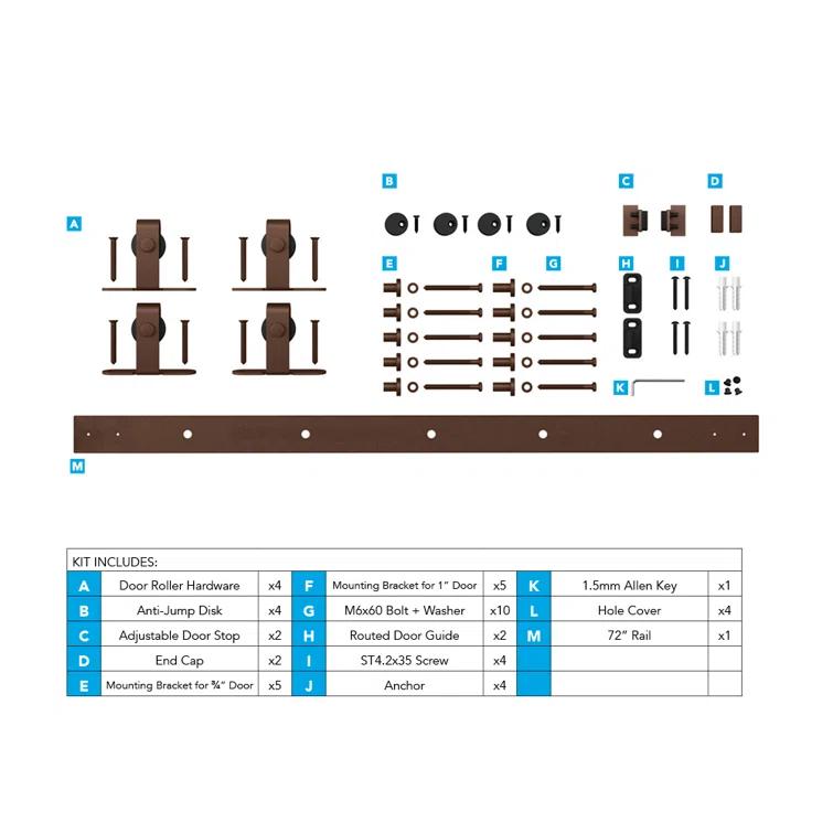 American Pro Decor Solid Steel Mini Sliding Rolling Barn Door Hardware Kit for Double Wood Doors