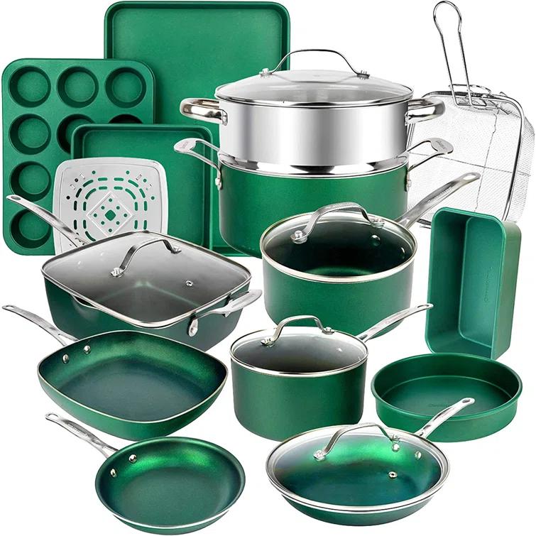 Granitestone Blue 20 Piece Aluminum Non Stick Cookware & Bakeware Set with Ultra Nonstick Surface, Oven & Dishwasher Safe