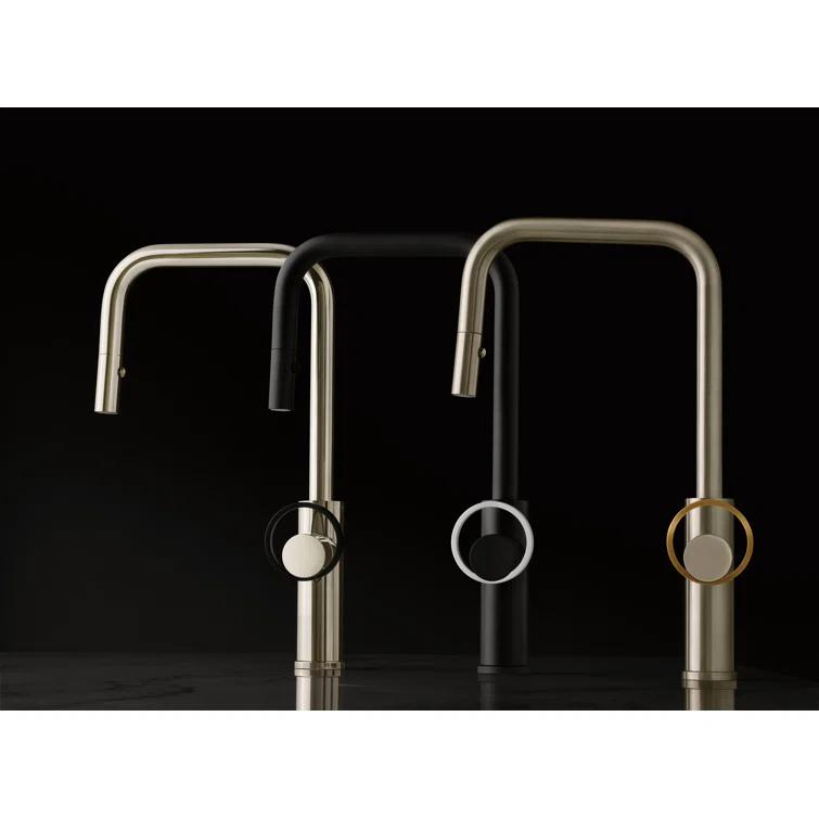 Rohl Eclissi™ Pull-Down Bar/Food Prep Kitchen Faucet with C-Spout and Handle EC65D1MB+EC81IWMB