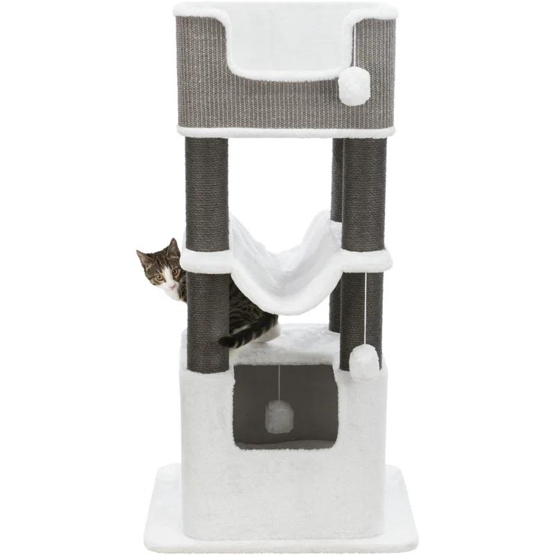 TRIXIE TRIXIE Lucano 43.3" XXL Cat Tree - Sisal Scratching Posts, Plush Covered House, Cat Beds, Platforms, Two Hanging Toys