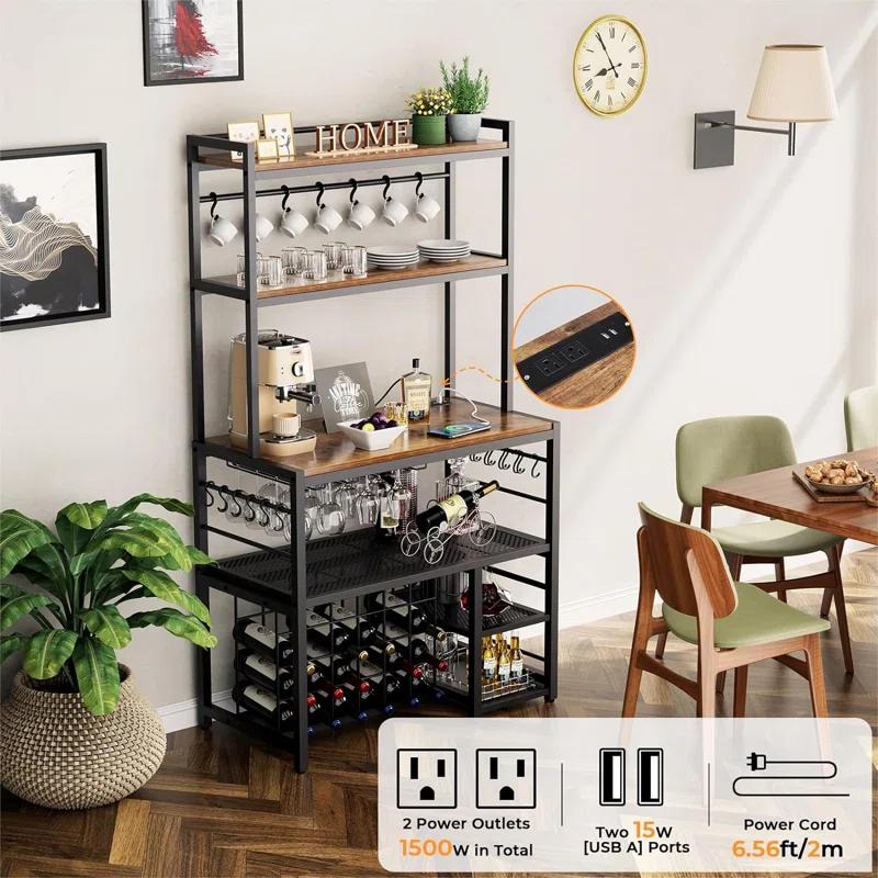 17 Stories Higginsville Wine Bar Cabinet with Outlet and LED Light