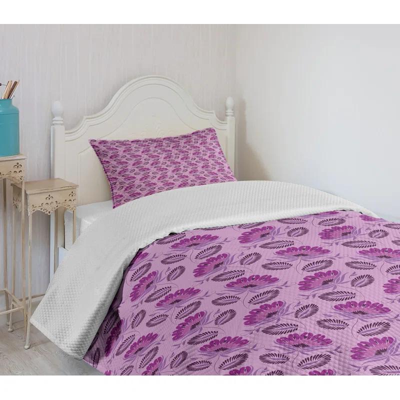 Ambesonne Ambesonne Purple Bedspread Set  Nature Inspired Flora  Purple Lilac Dark Purple