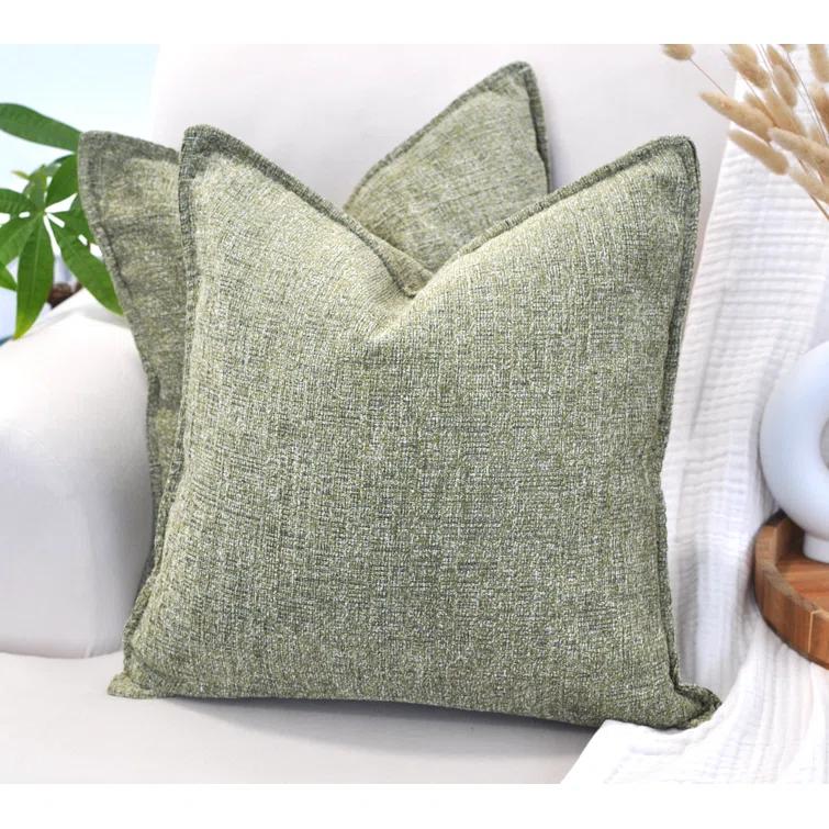 Oveesha Soft Chenille Throw Pillow Covers With Stitched Edge (Set of 2)