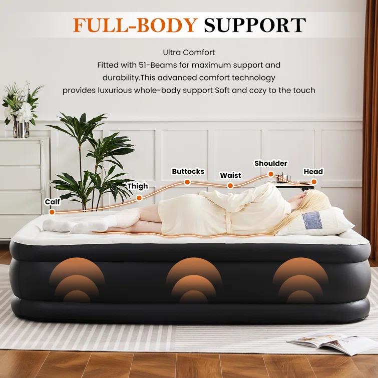 Ebern Designs 18 Inch Air Mattress Bed with Built- in Pump Blow Up Mattresses for Camping, Indoor Colchon, Guests