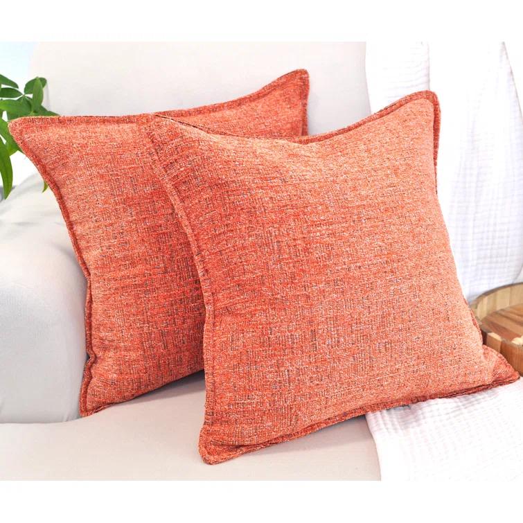 Oveesha Soft Chenille Throw Pillow Covers With Stitched Edge (Set of 2)