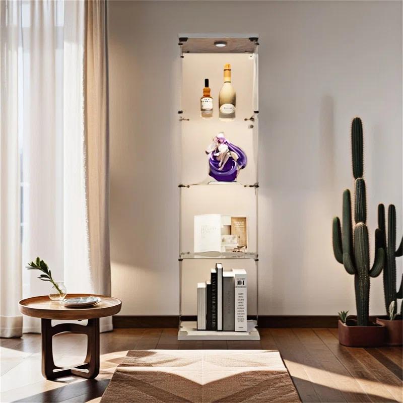 Lighted 4 Shelves Glass Display Cabinet with One Door