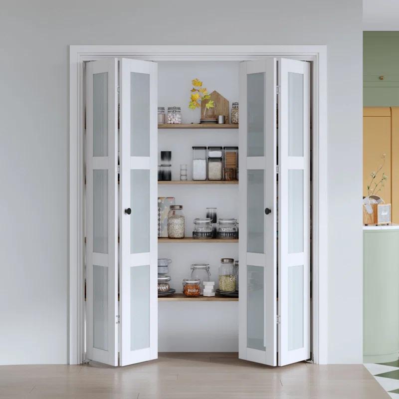 Frosted Glass And Solid Manufactured Wood Bi-Fold Door With Installation Hardware Kit