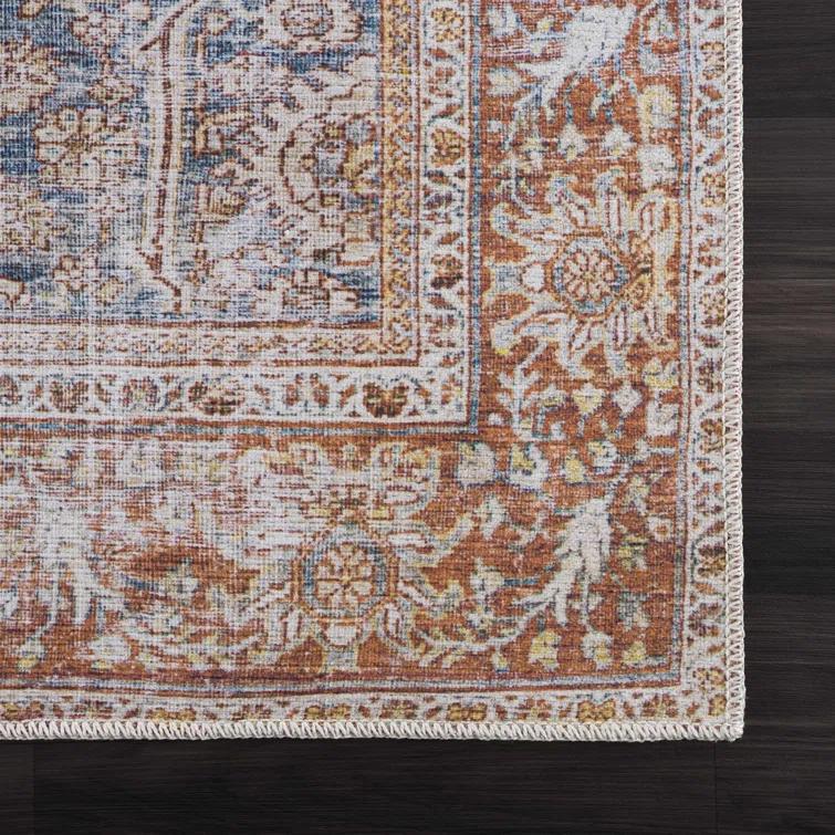 Hauteloom Mair Oriental Persian Machine Washable Red/Dark Blue Area Rug