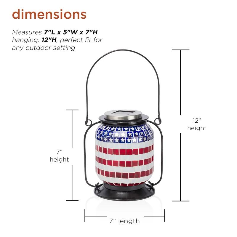 Patriotic Solar Powered LED Outdoor Lantern with Metal Frame