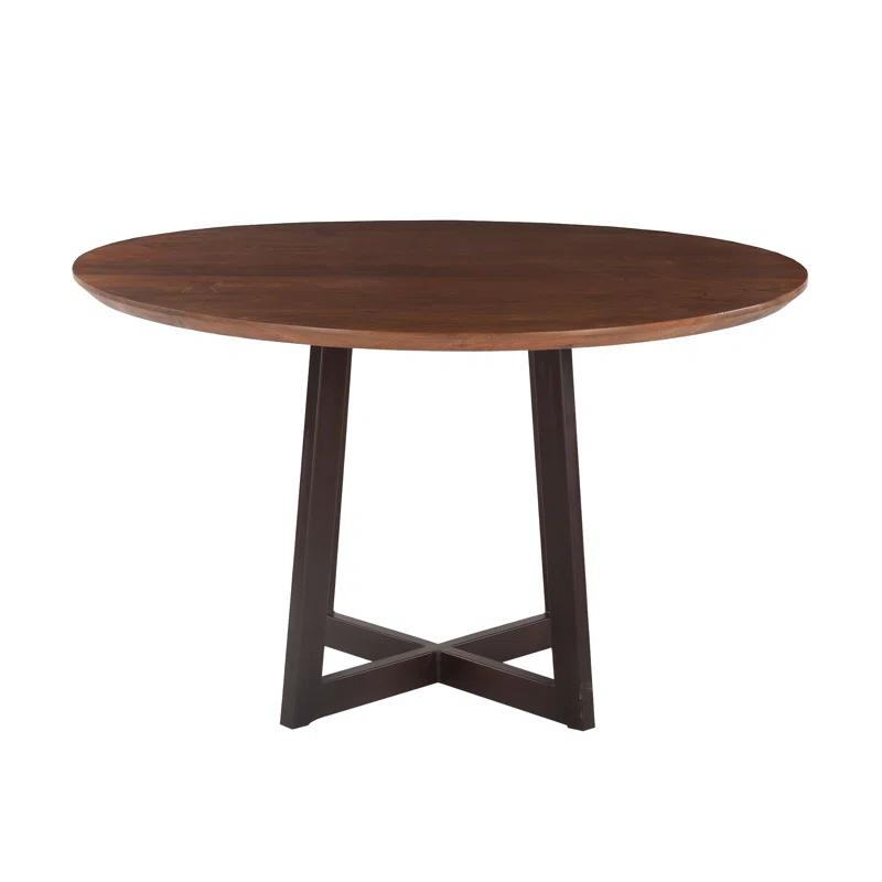 Loon Peak® Kerris Acacia Round Solid Wood Top Metal Base Dining Table