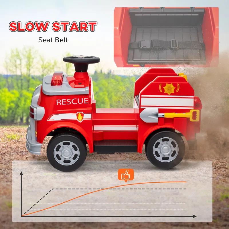 Qaba Qaba 12V Ride on Fire Truck with Siren, Lights, Soft Start, Horn Music, Red