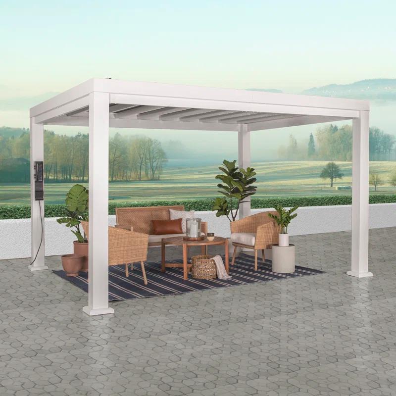Backyard Discovery Backyard Discovery Windham 14' x 10' Modern Galvanized Steel Outdoor Patio Pergola Kit with Shade Sail Canopy and PowerPort