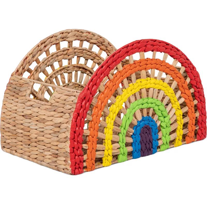 Adore Decor Dorothy Rainbow Wicker Basket (2 Pieces), Large and Medium Size Storage, Handwoven Water Hyacinth