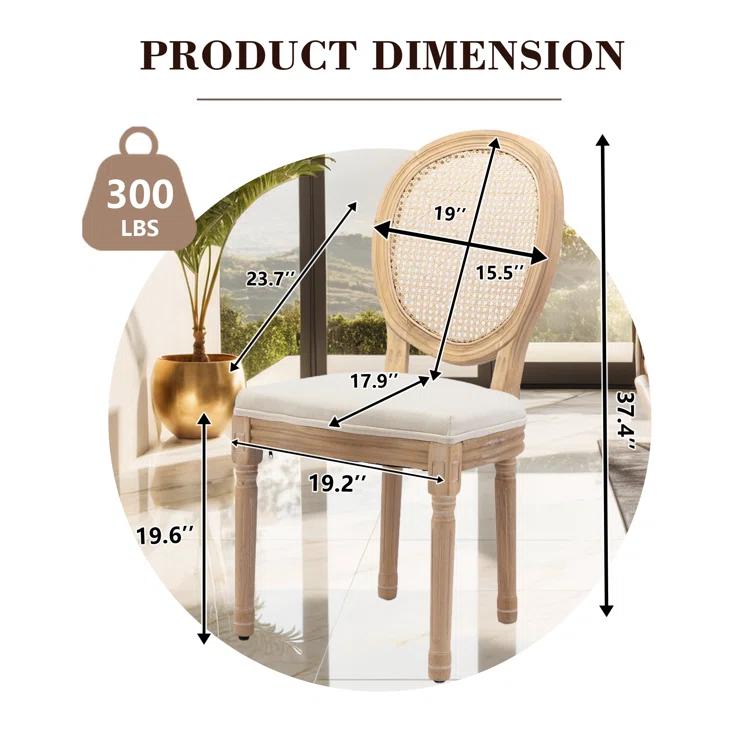 One Allium Way® French Style Rattan Back Solid Wood Upholstered Dining Chairs(Set of 6)