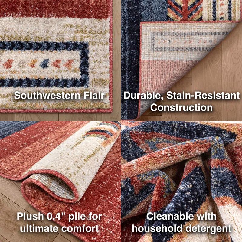 Union Rustic Crimson Southwestern Medallion Tribal Pattern Area Rug