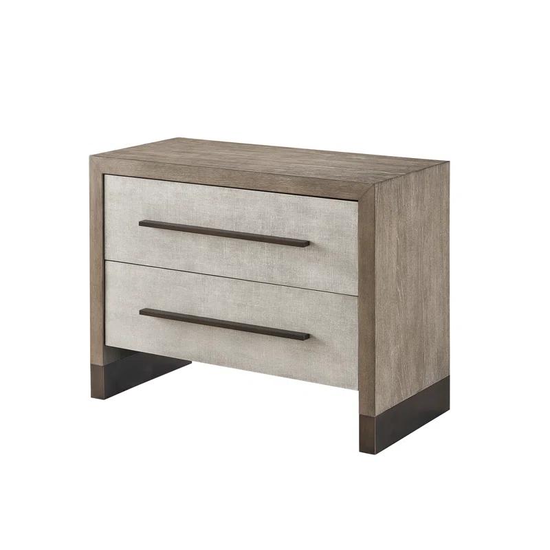 Weathered Oak and Linen 2-Drawer Nightstand