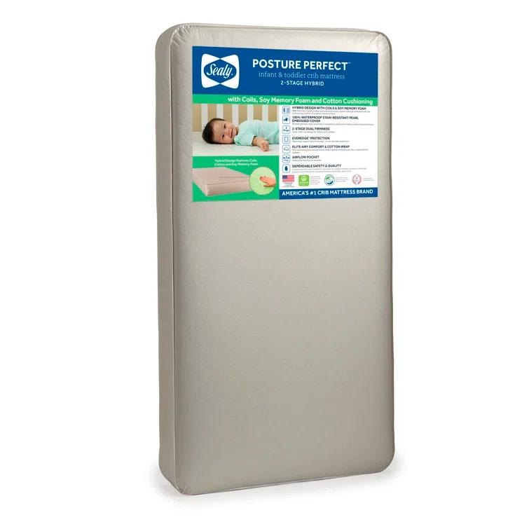 Sealy Baby Sealy Baby Posture Perfect 2 Stage Breathable Crib Mattress & Toddler Mattress, Hybrid Design, GREENGUARD GOLD Certified, 52"x28"