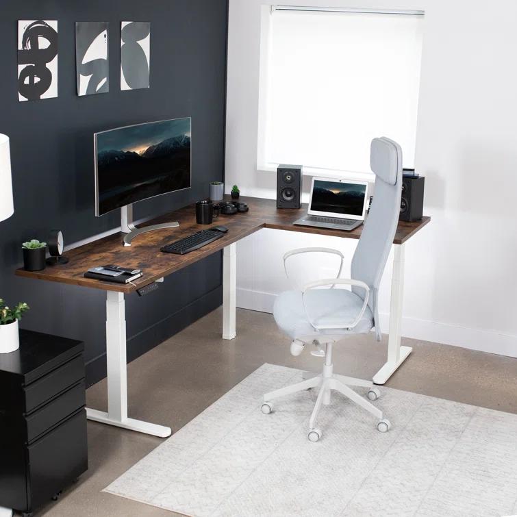 Vivo VIVO White Electric Motor Height Adjustable Corner 3 Leg Standing Desk Frame (Frame Only)