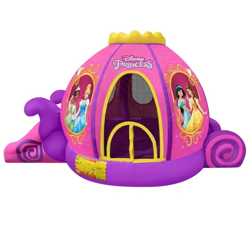 Funormous Disney Princess Carriage Inflatable Outdoor Bounce House with Slide and Ball Pit